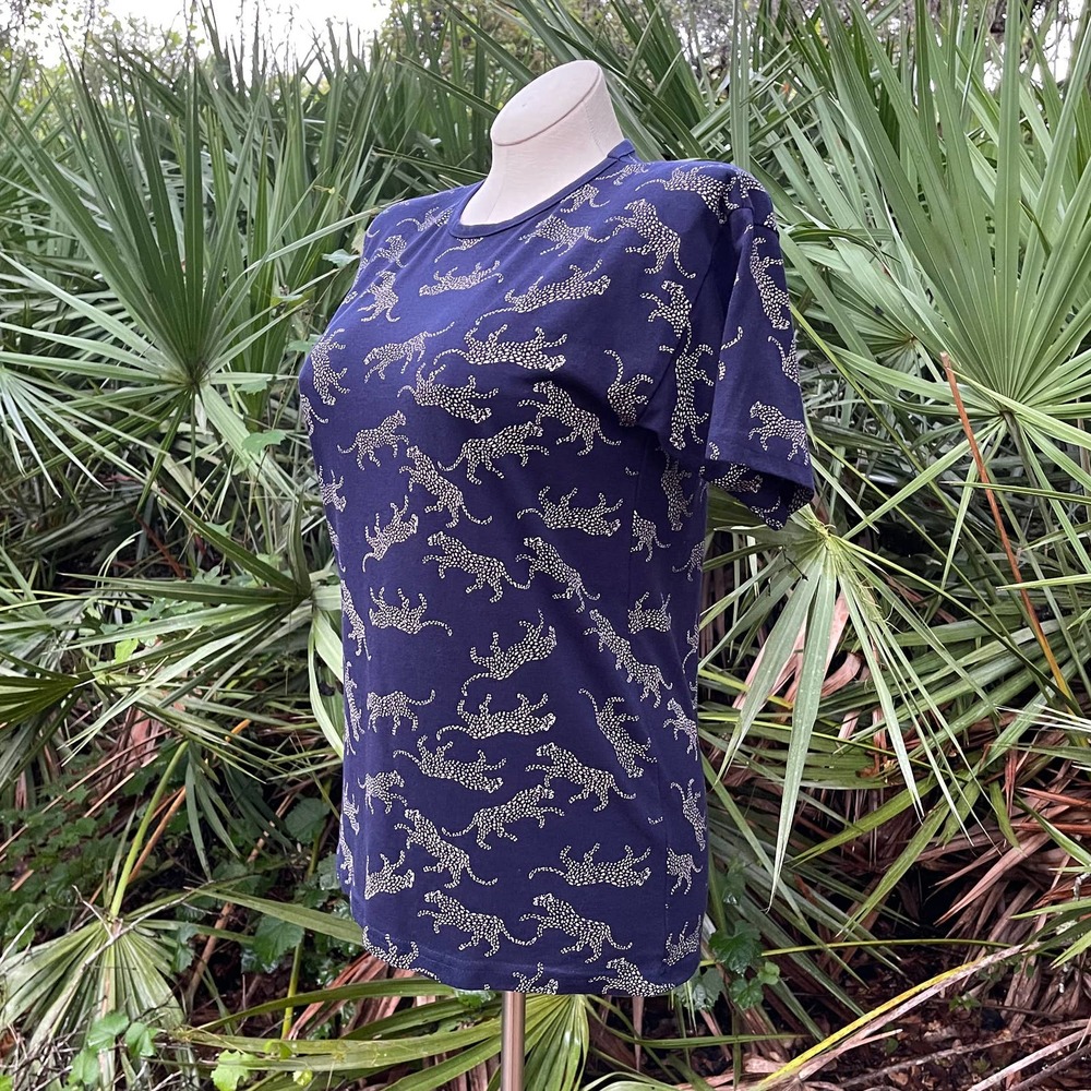 Vintage 90s Blue Leopard Cheetah Tee Shirt Cotton Kavio Designs Size M L - Picture 8 of 9